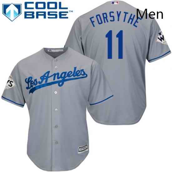 Mens Majestic Los Angeles Dodgers 11 Logan Forsythe Replica Grey Road 2017 World Series Bound Cool Base MLB Jersey